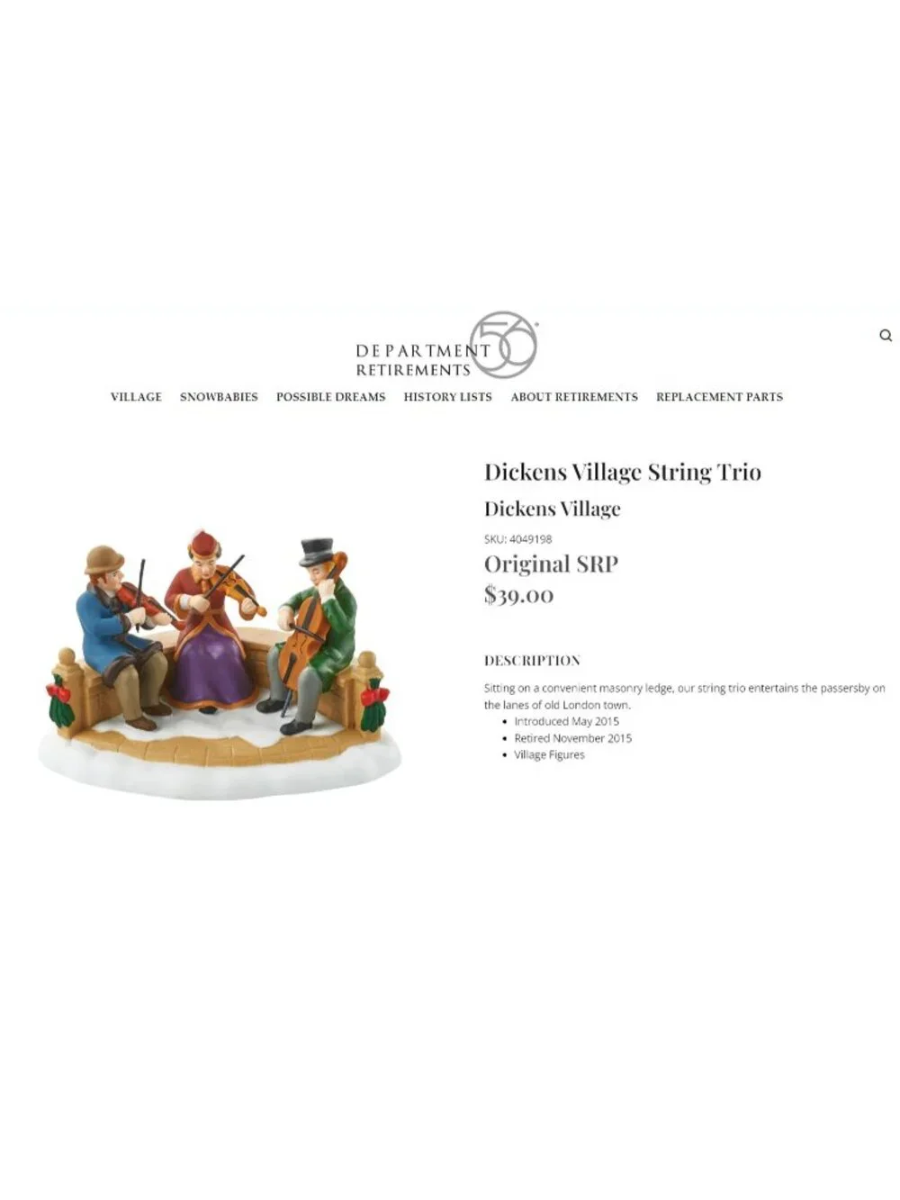 Department 56 Dickens Village String Trio Accessory 4049198